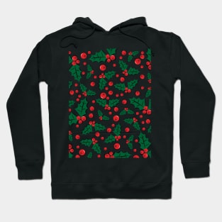 Mistletoe berries and twigs pattern on white background Christmas holiday festival Hoodie